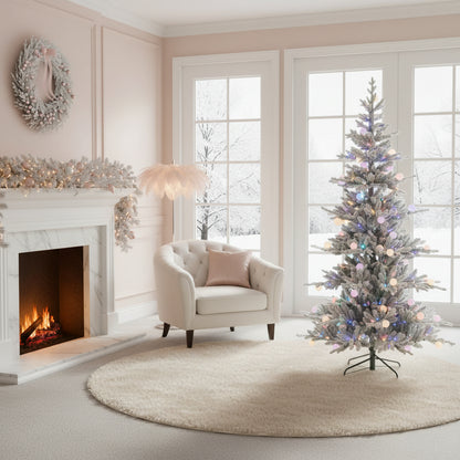 Aurora Winter Glow 6ft Flocked White Multi-Colour Christmas Tree