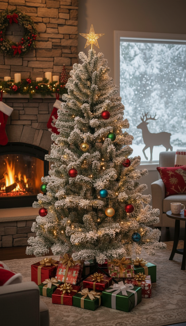 6FT Premium Snow Filled Grand Fir Full Artificial Christmas Tree 1000 Branch Tips