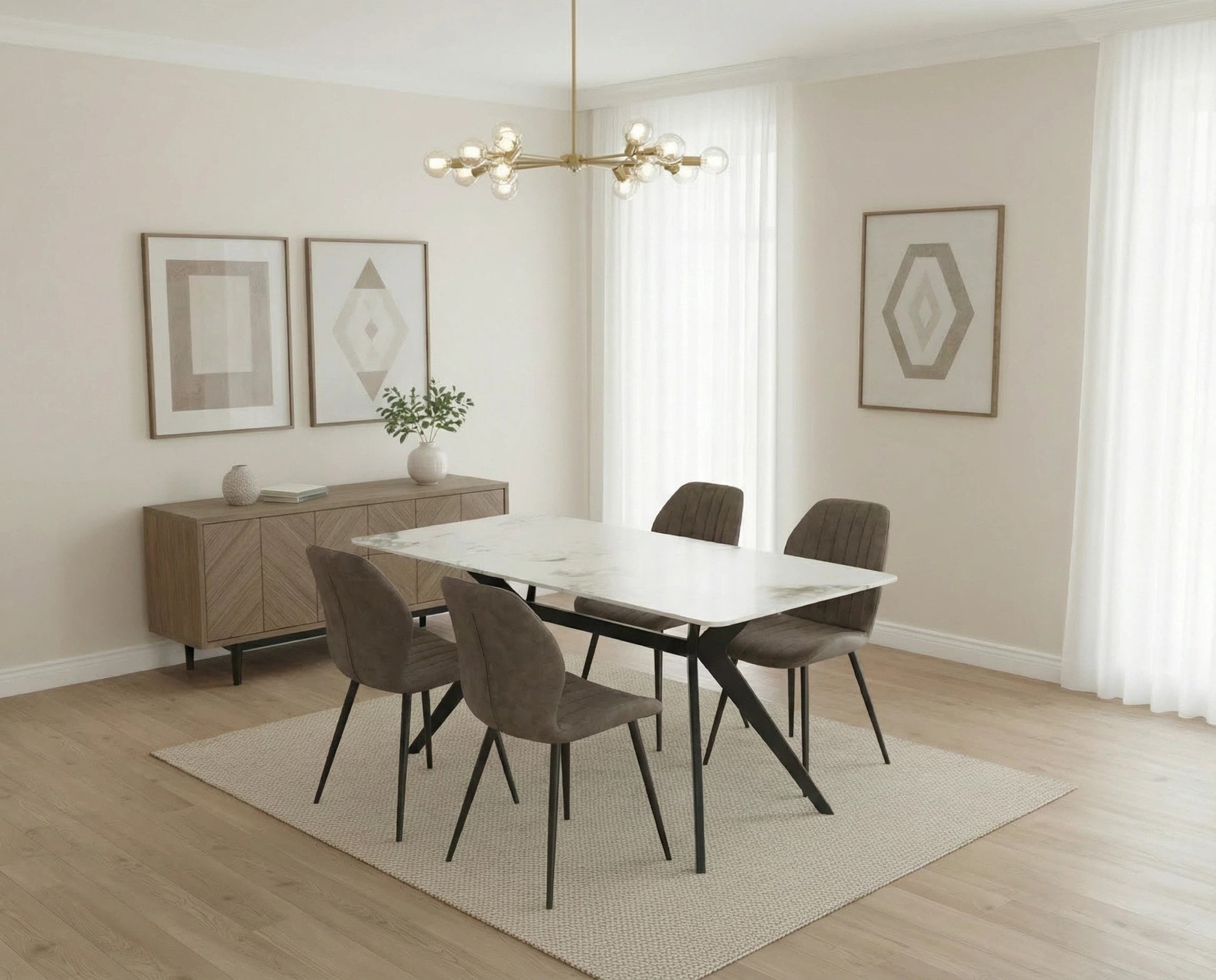 San Diego Marble Top Dining Table with Jaydn Leather Chairs - Madefor.Living