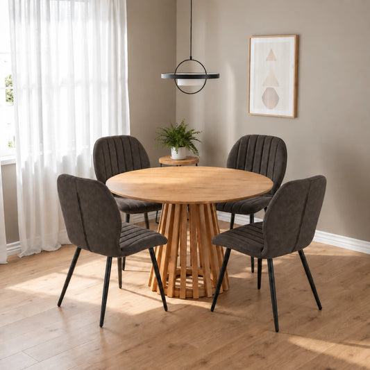 Kayci Round Oak Dining Table with 4 Jaydn Chairs