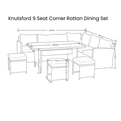 The Knutsford 9 Seat Corner Rattan Dining Set - Madefor.Living