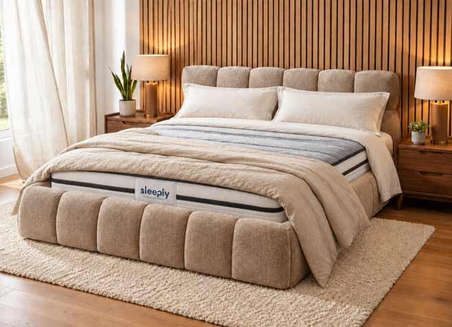 The Maya Plush Ottoman Bed with Sleeply Hybrid Pocket Sprung Mattress – Double & King (Package Deal)