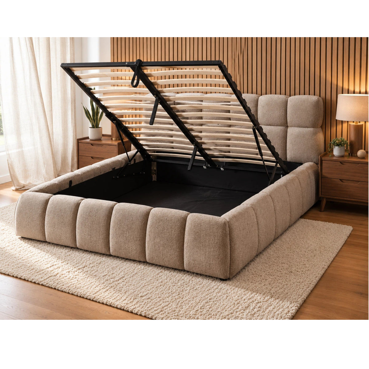 The Maya Plush Ottoman Bed with Sleeply Hybrid Pocket Sprung Mattress – Double & King (Package Deal)
