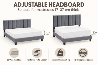 The Modena Upholstered Bed Frame with Adjustable Headboard