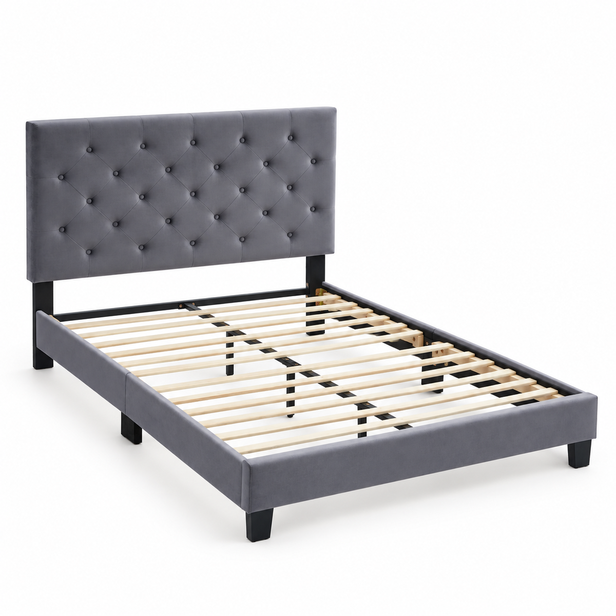 The Palermo Button-Tufted Upholstered Bed Frame with Adjustable Headboard