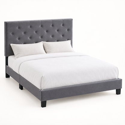 The Palermo Button-Tufted Upholstered Bed Frame with Adjustable Headboard