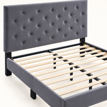 The Palermo Button-Tufted Upholstered Bed Frame with Adjustable Headboard