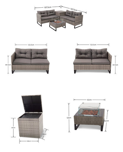 The Palma Grey Firepit Rattan Corner with Storage