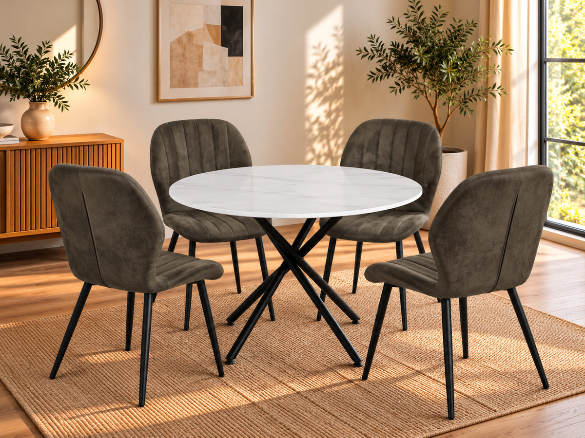 Seattle Dining Table with 4 Jaydn Leather Chairs