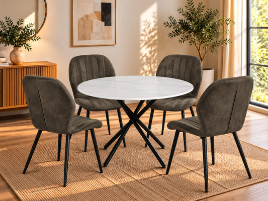 Seattle Dining Table with 4 Jaydn Leather Chairs
