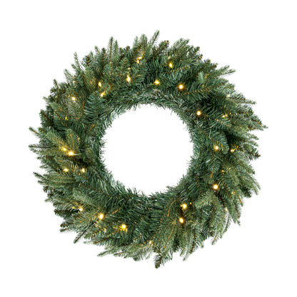 60cm Premium Mixed branch prelit Green Wreath - with timer