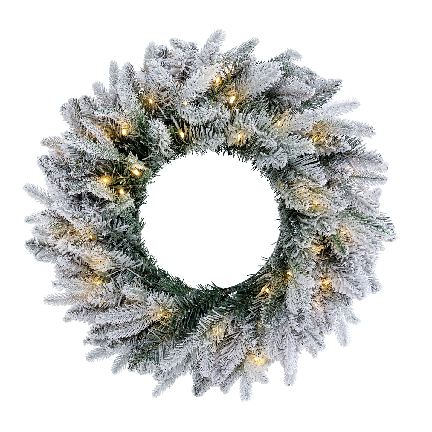 60cm Premium Mixed branch prelit Snow Flocked Christmas Wreath - with timer