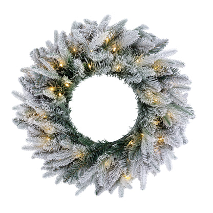 60cm Premium Mixed branch prelit Snow Flocked Christmas Wreath - with timer