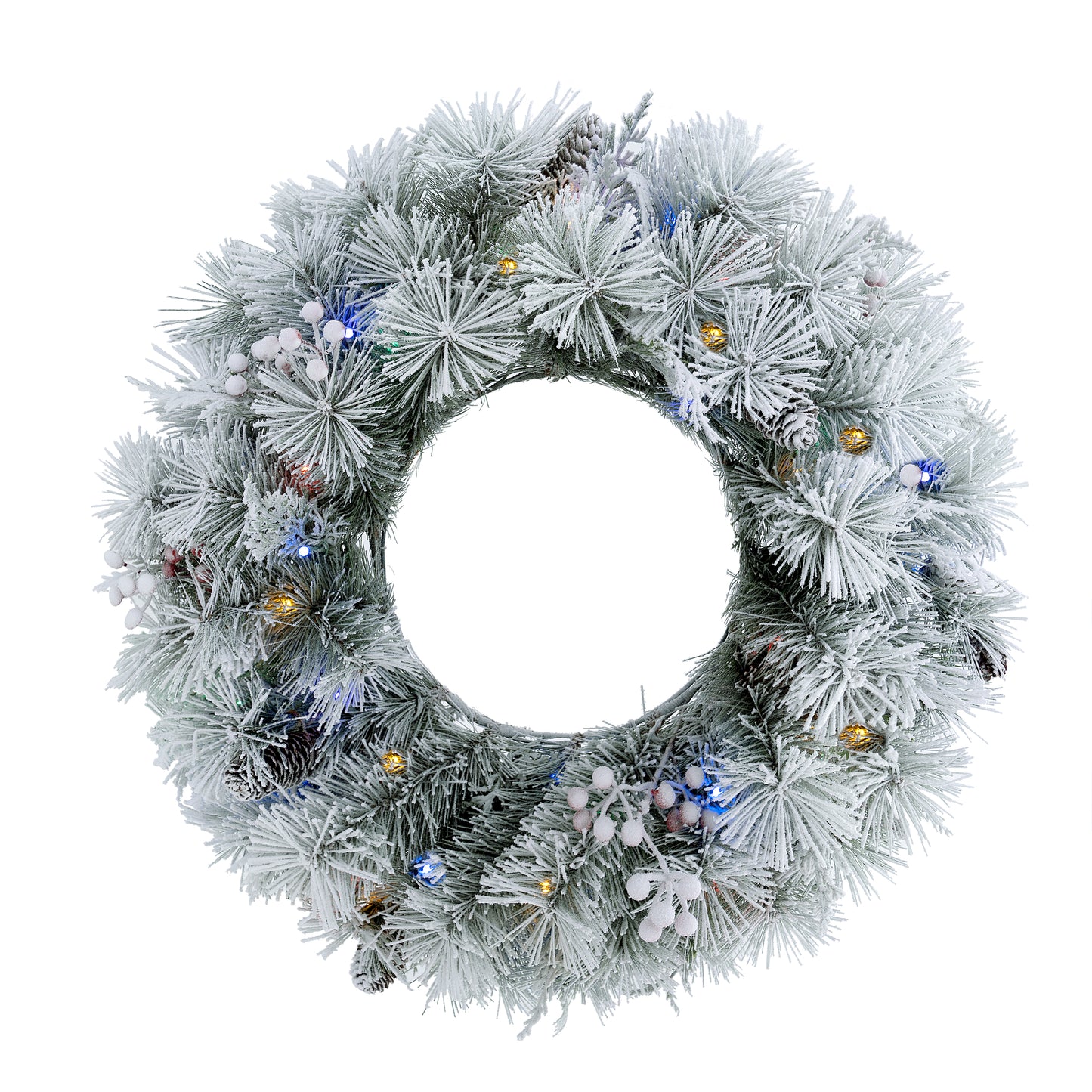 Aurora Winter Glow Christmas Wreath, flocked white with multi colour and multi function