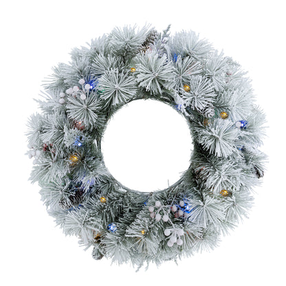 Aurora Winter Glow Christmas Wreath, flocked white with multi colour and multi function