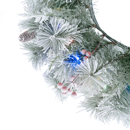 Aurora Winter Glow Christmas Wreath, flocked white with multi colour and multi function