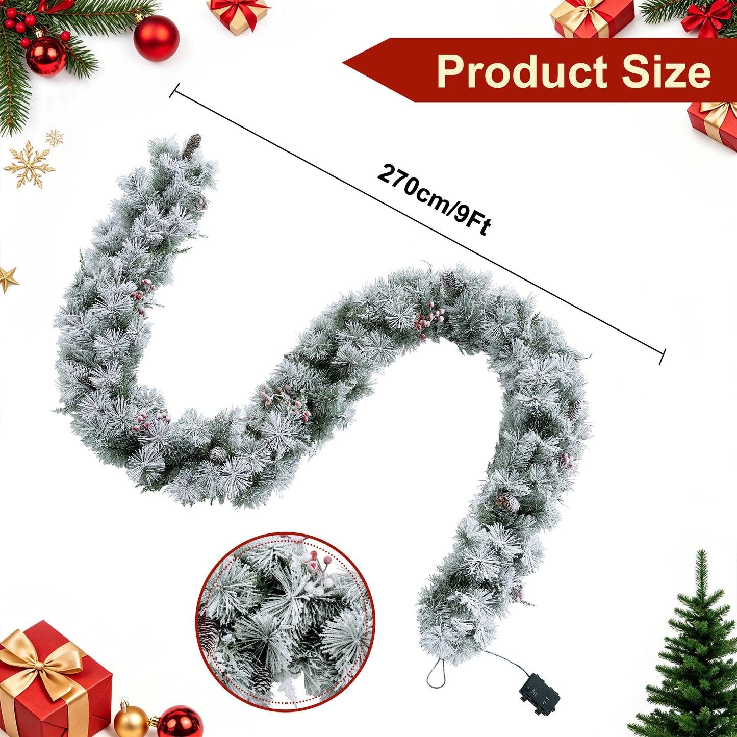 Aurora Winter Glow Christmas Garland, flocked white with multi colour and multi function