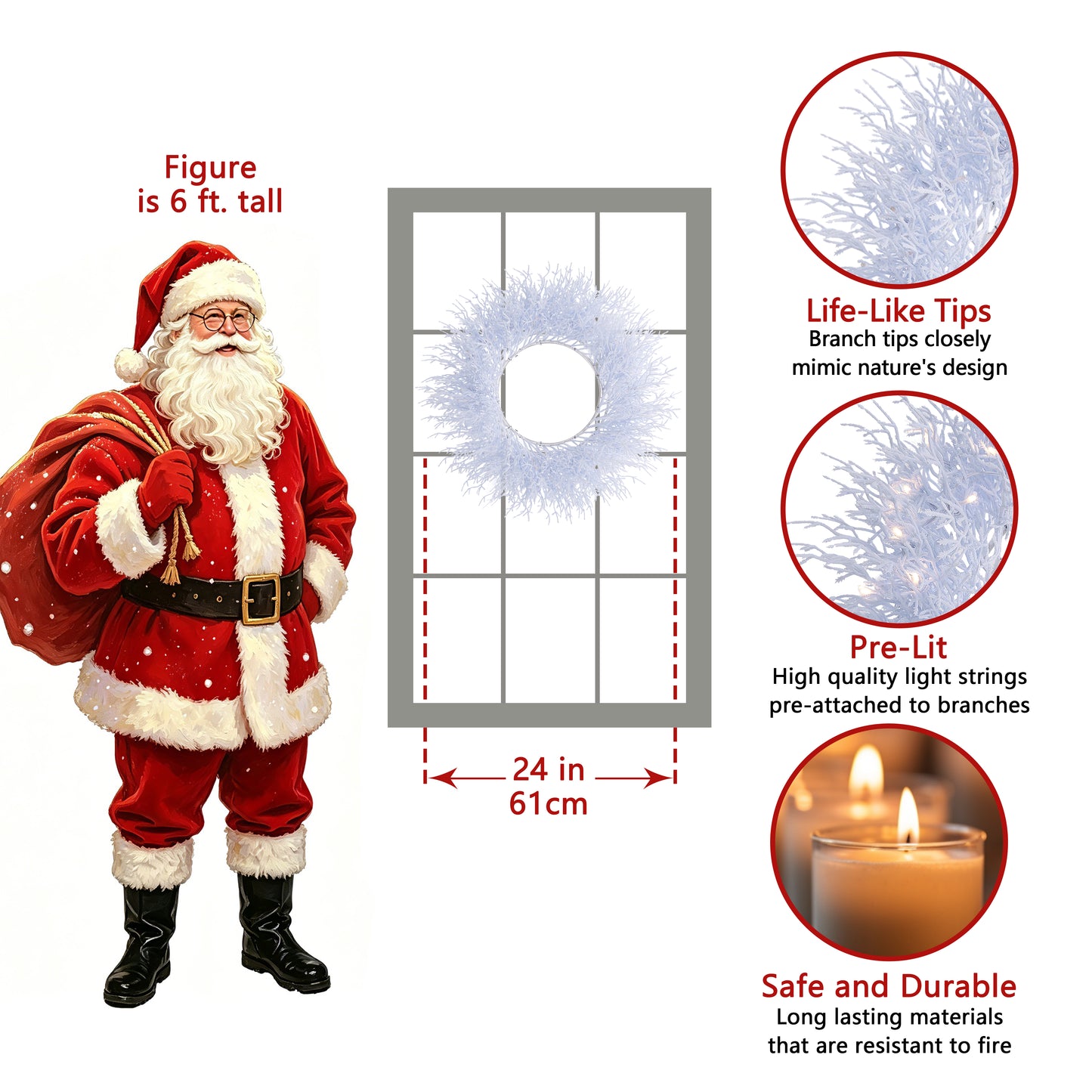 Arctic Snowdrift Christmas Wreath – Flocked White with Warm White LED Lights