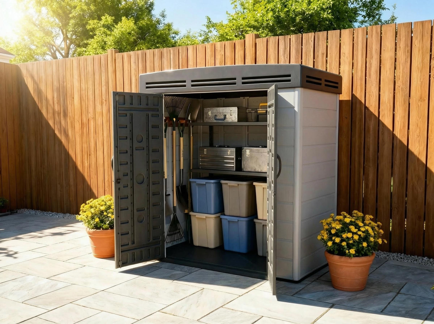 6x4ft plastic shed with window and aluminium structured support - Madefor.Living