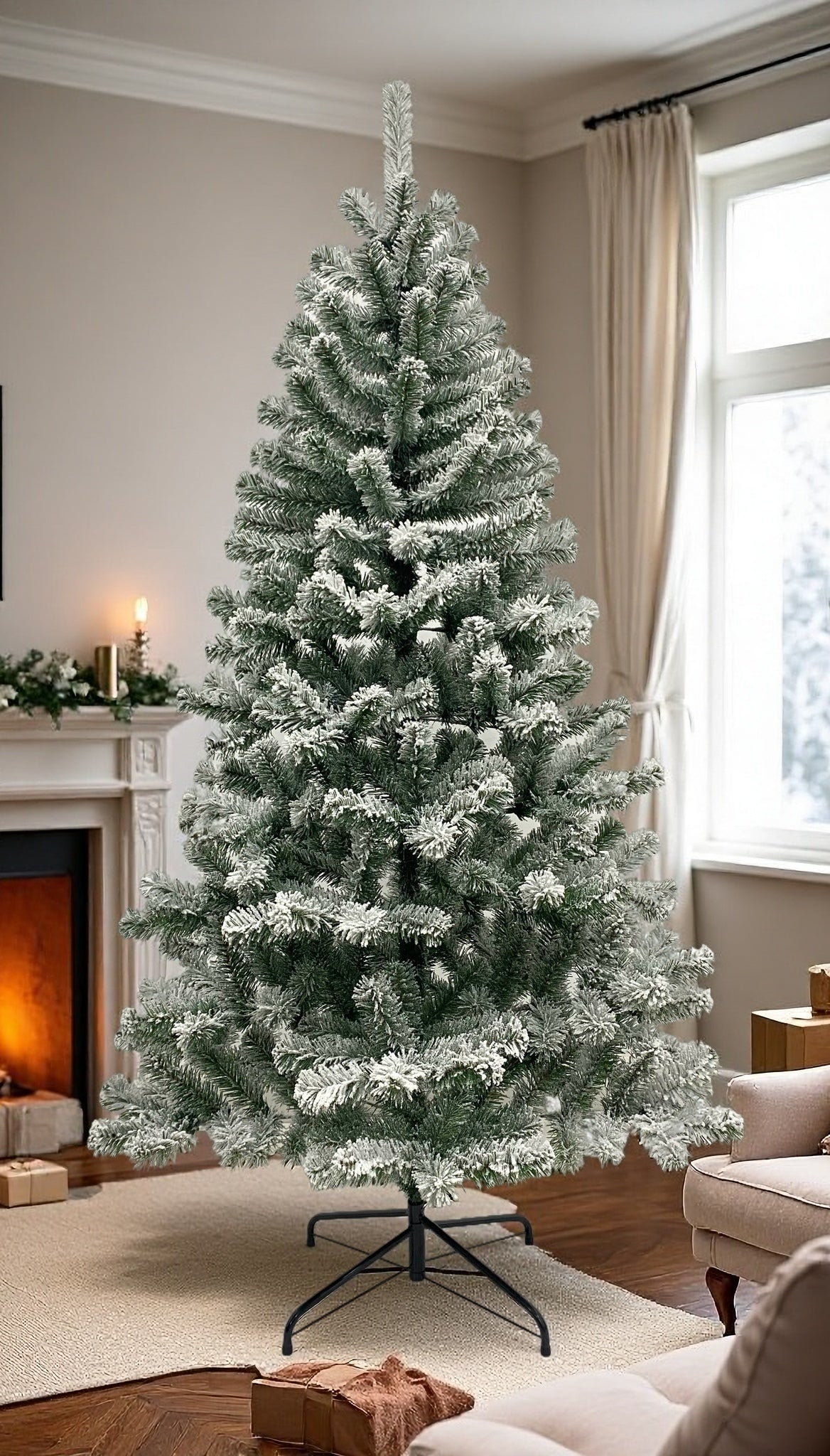 6FT Premium Snow Filled Grand Fir Full Artificial Christmas Tree 1000 Branch Tips