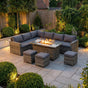 The Tarporley Grey 9 Seat Corner Firepit Rattan Dining Set