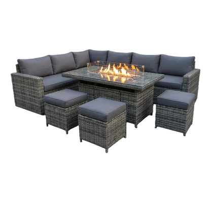 The Tarporley Grey 9 Seat Corner Firepit Rattan Dining Set - Madefor.Living