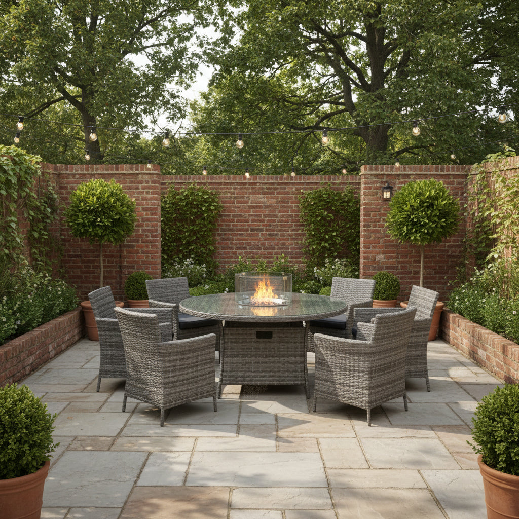 Amazon Rattan Fire Pit Dining Set - Round Table & 6 Chairs - Madefor.Living