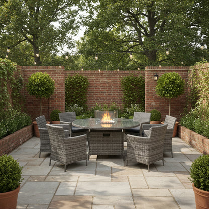 Amazon Rattan Fire Pit Dining Set - Round Table & 6 Chairs - Madefor.Living