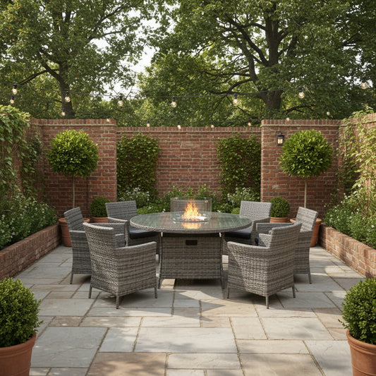 Amazon Rattan Fire Pit Dining Set - Round Table & 6 Chairs - Madefor.Living