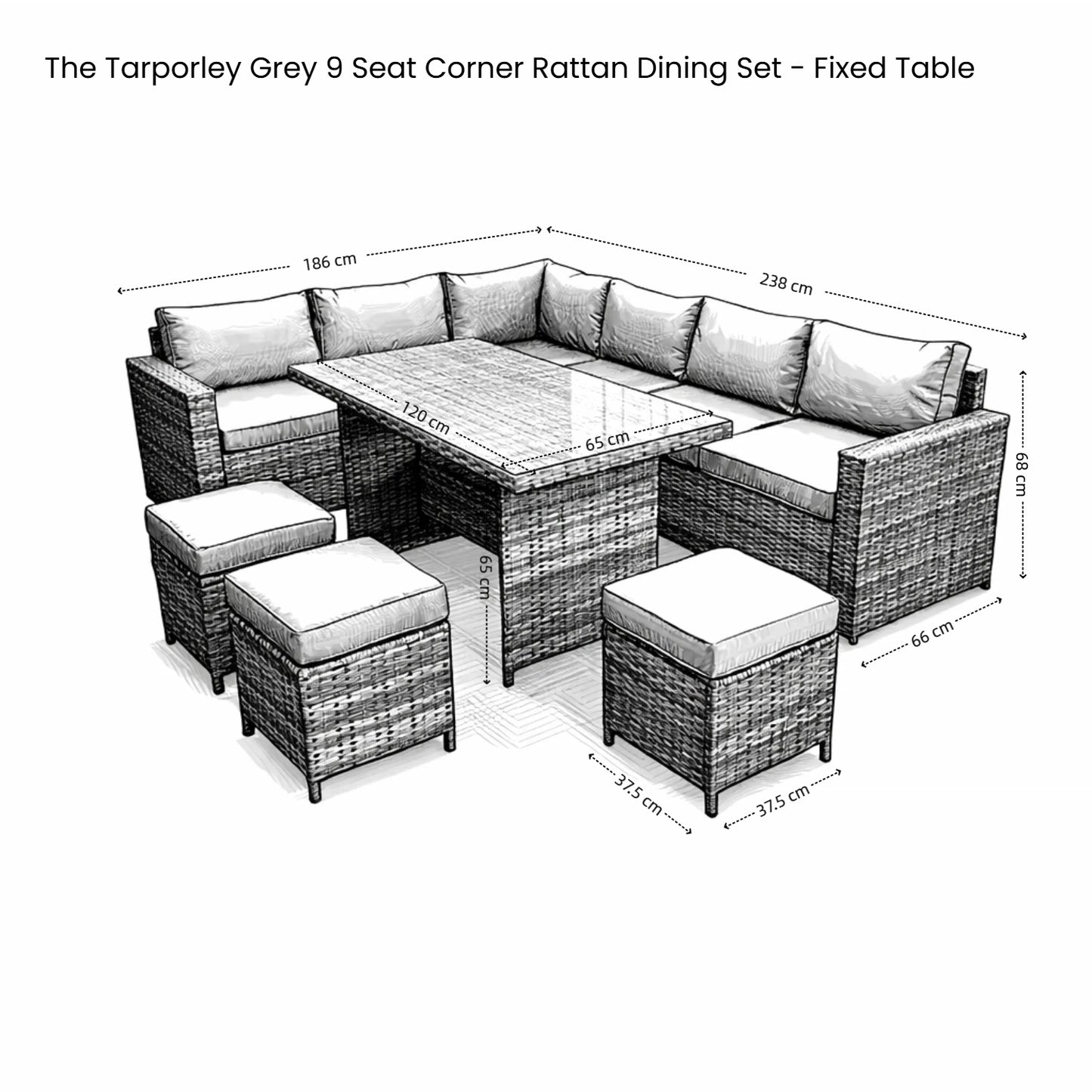 The Tarporley Grey 9 Seat Corner Rattan Dining Set - Fixed Table - Madefor.Living