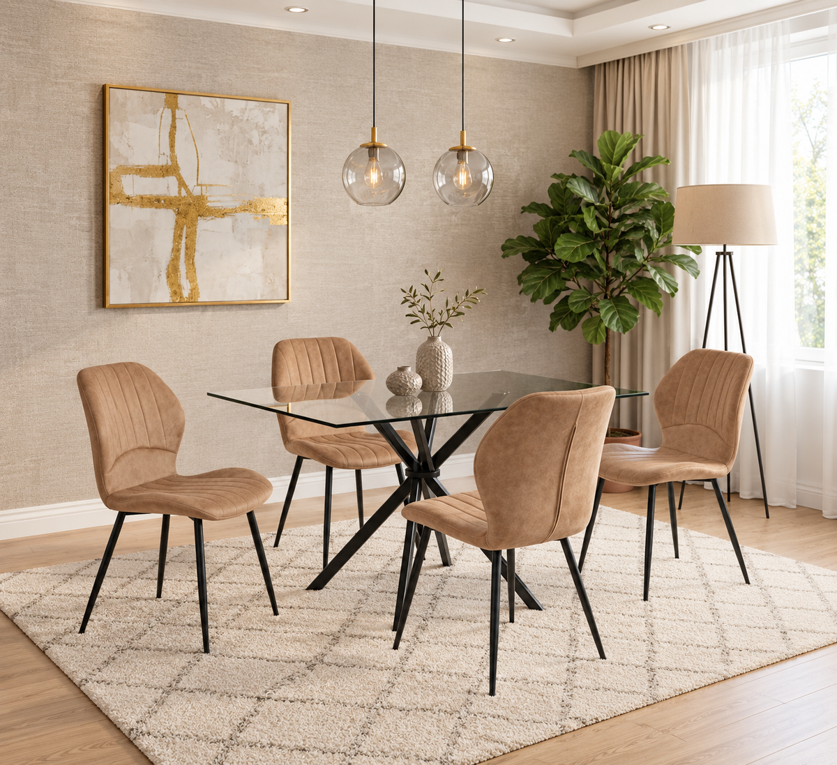 Miami Dining Table with 4 Jaydn Leather Chairs