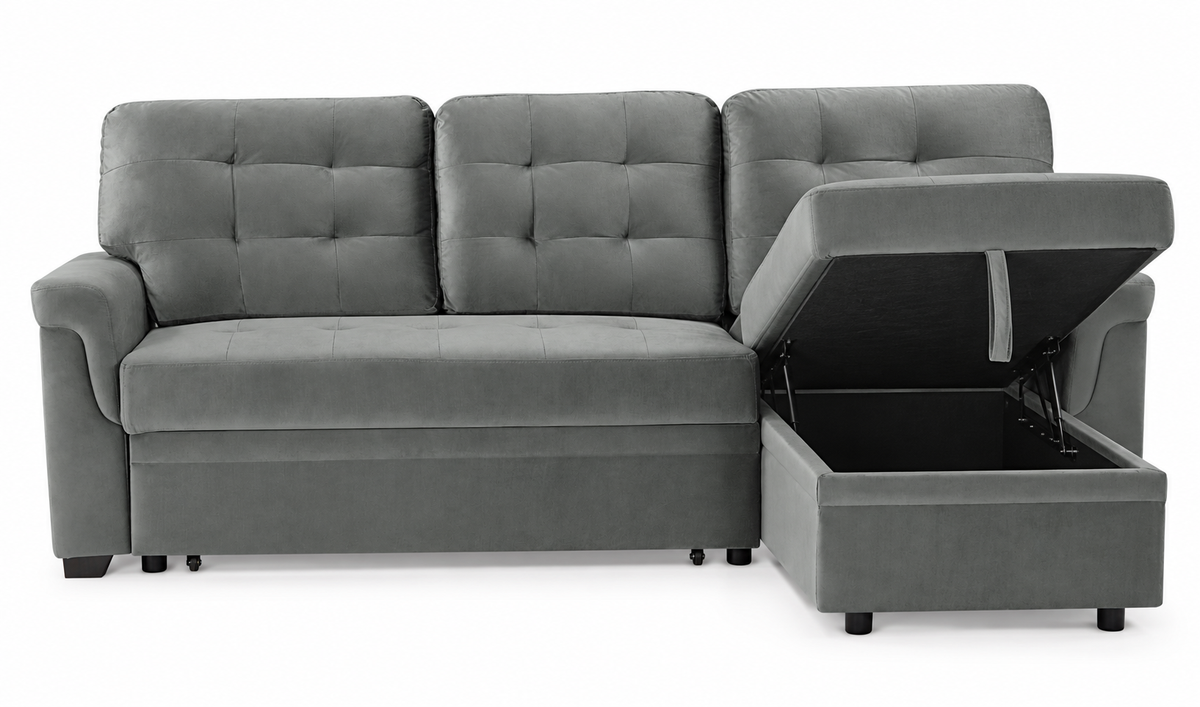 The Beacon Reversible Corner Sofa Bed with Storage – Grey Velvet