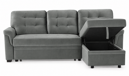 The Beacon Reversible Corner Sofa Bed with Storage – Grey Velvet