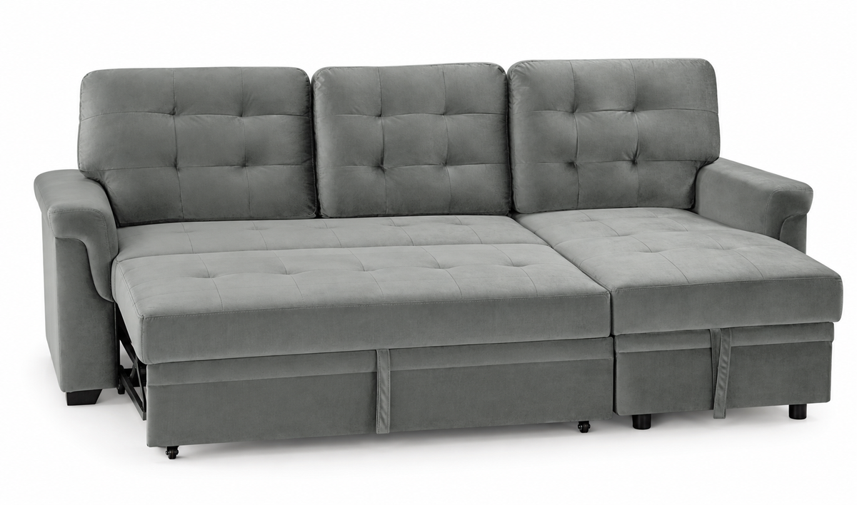 The Beacon Reversible Corner Sofa Bed with Storage – Grey Velvet