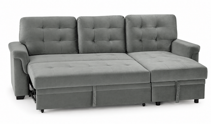 The Beacon Reversible Corner Sofa Bed with Storage – Grey Velvet