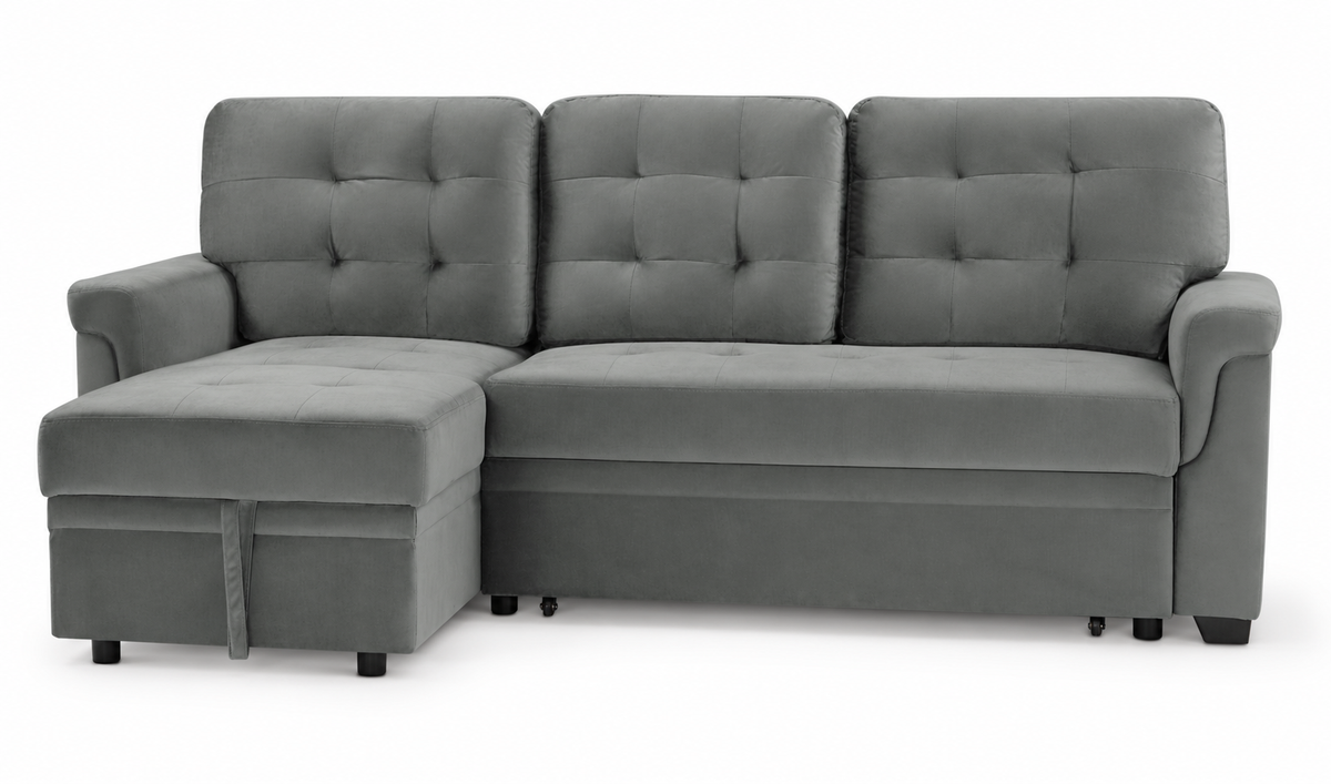 The Beacon Reversible Corner Sofa Bed with Storage – Grey Velvet