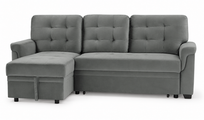 The Beacon Reversible Corner Sofa Bed with Storage – Grey Velvet
