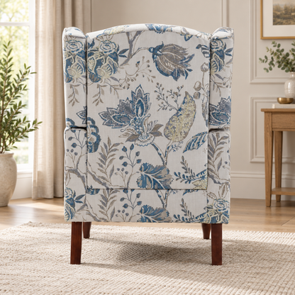 Blue Botanical Wingback Chair