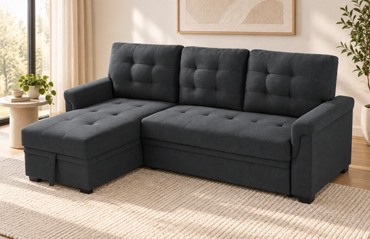 The Beacon Reversible Corner Sofa Bed with Storage – Dark Grey Linen