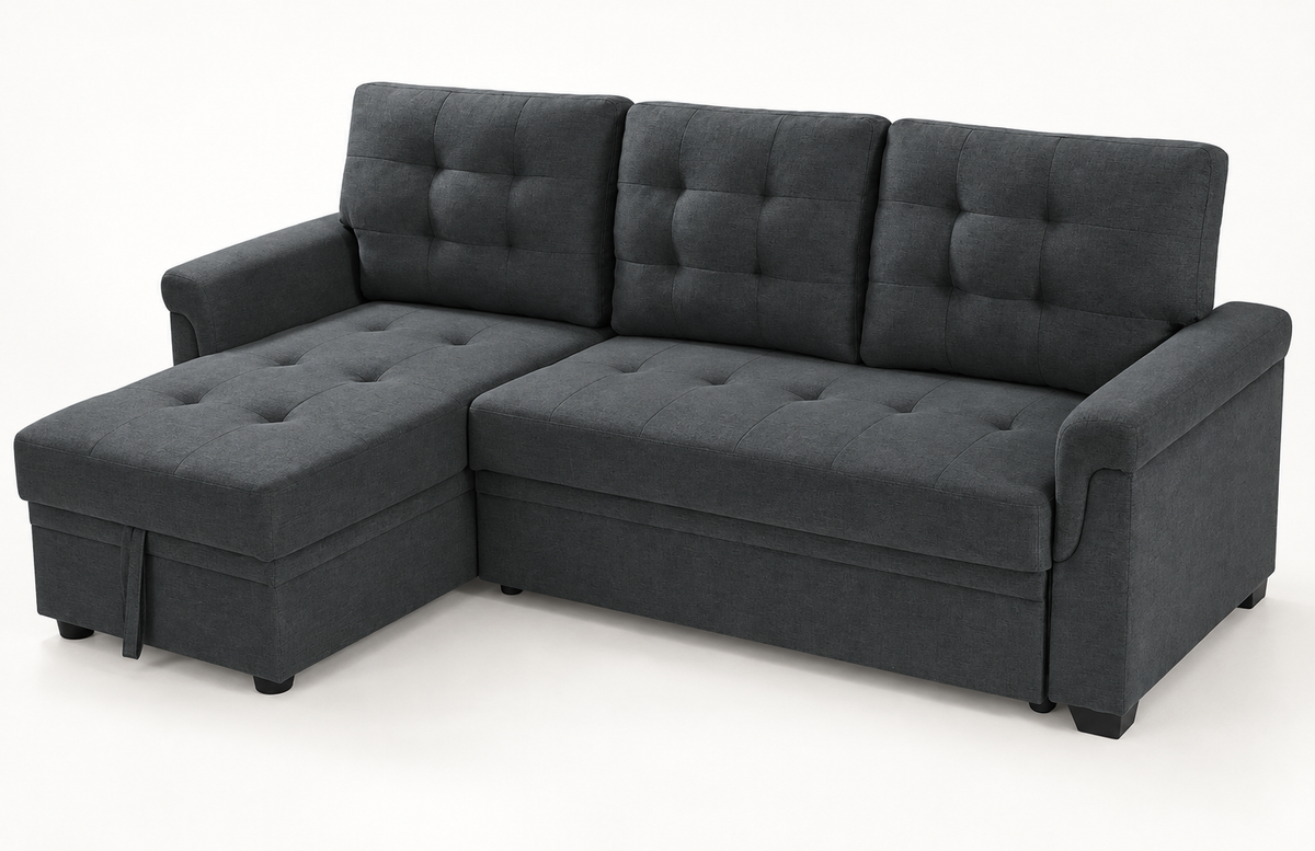 The Beacon Reversible Corner Sofa Bed with Storage – Dark Grey Linen