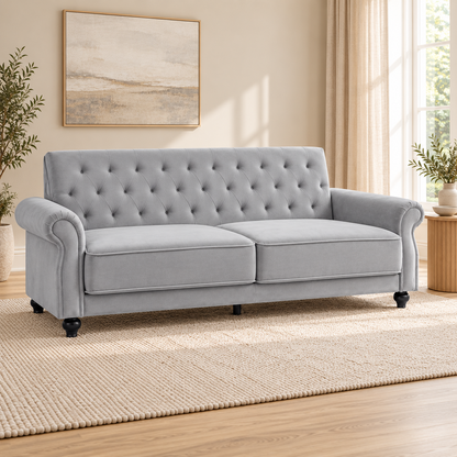 The Kensington Grey Velvet Three-Seater Sofa Bed