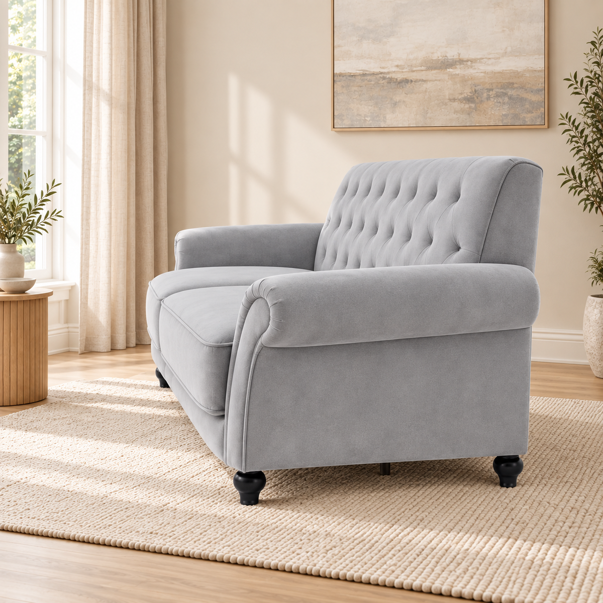 The Kensington Grey Velvet Three-Seater Sofa Bed