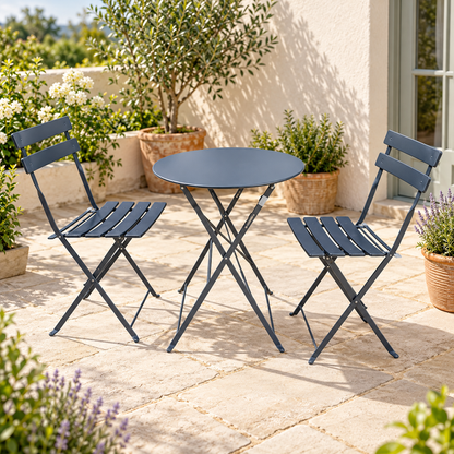 The Sutton-Leach Three-Piece Folding Metal Bistro Set