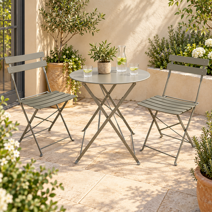 The Sutton-Leach Three-Piece Folding Metal Bistro Set