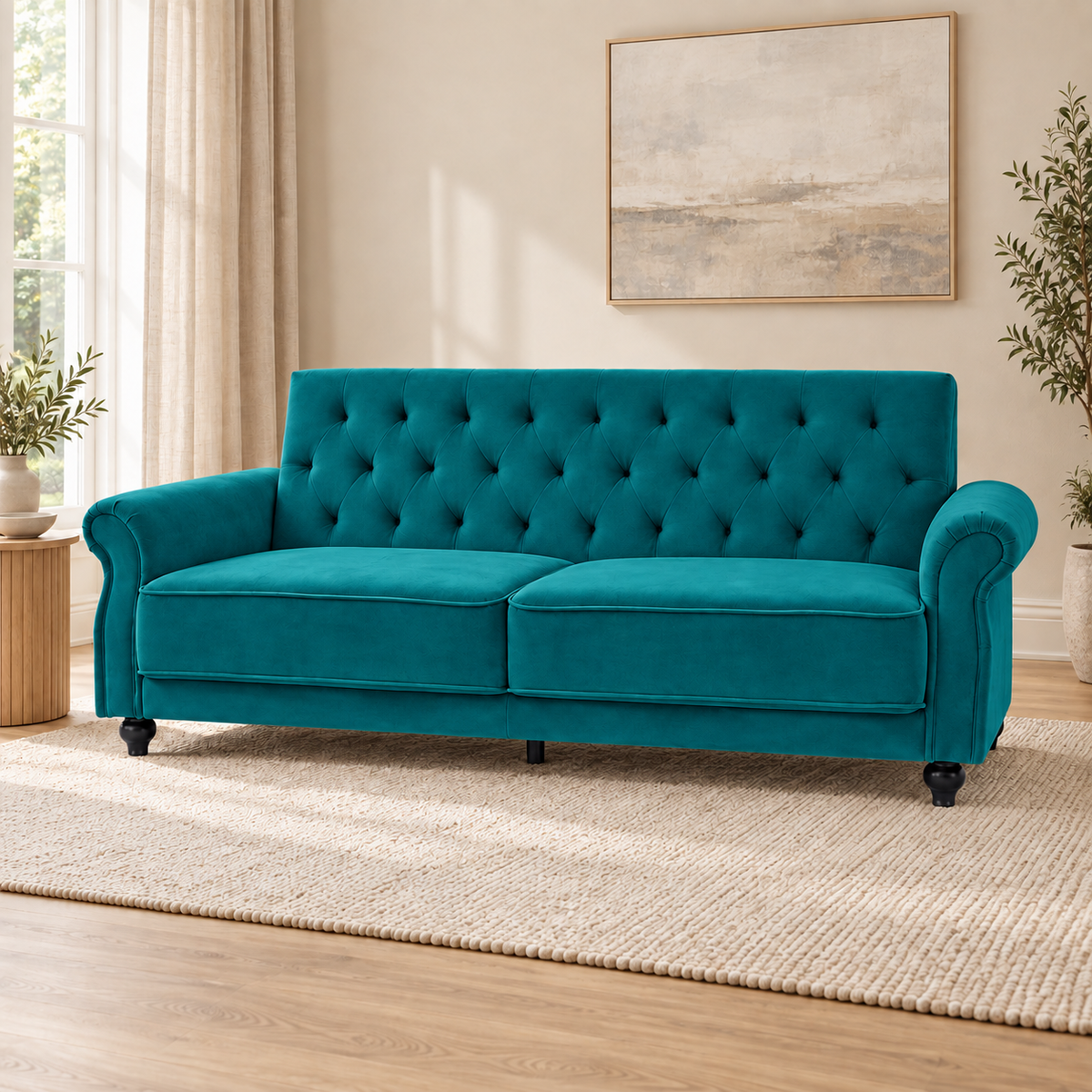 The Kensington Grey Velvet Three-Seater Sofa Bed