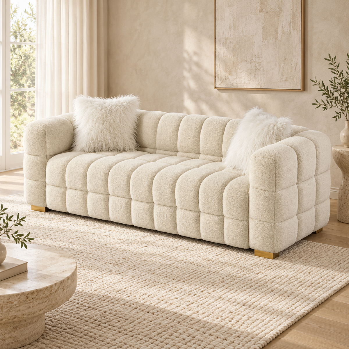 The Amalfi Cream Bouclé Three-Seater Sofa