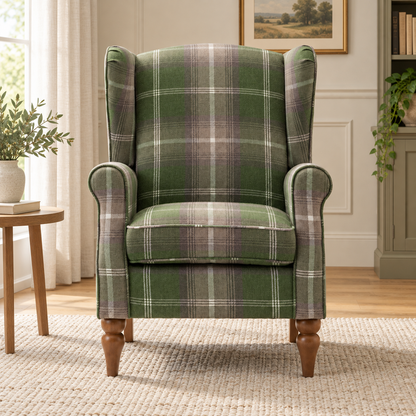 Highland Green Check Wingback Chair