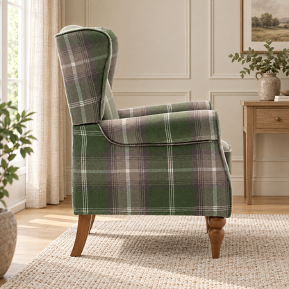 Highland Green Check Wingback Chair