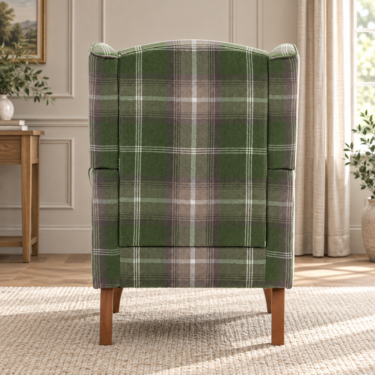 Highland Green Check Wingback Chair
