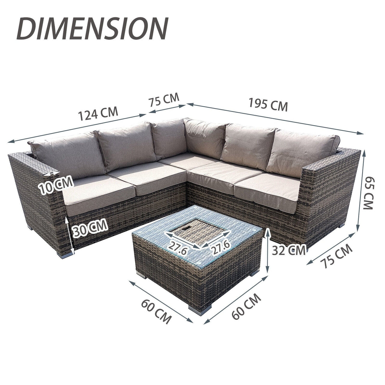 Compton Grey Rattan Garden Furniture 5 Seat Corner Sofa and Ice Bucket Coffee Table Patio Set